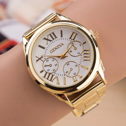 2024 New Brand 3 Eyes Gold Geneva Casual Quartz Watch Women Stainless Steel Dress Watches Relogio Feminino Ladies Clock Hot Sale