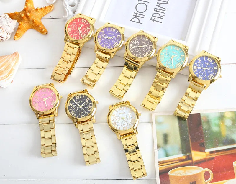 2024 New Brand 3 Eyes Gold Geneva Casual Quartz Watch Women Stainless Steel Dress Watches Relogio Feminino Ladies Clock Hot Sale