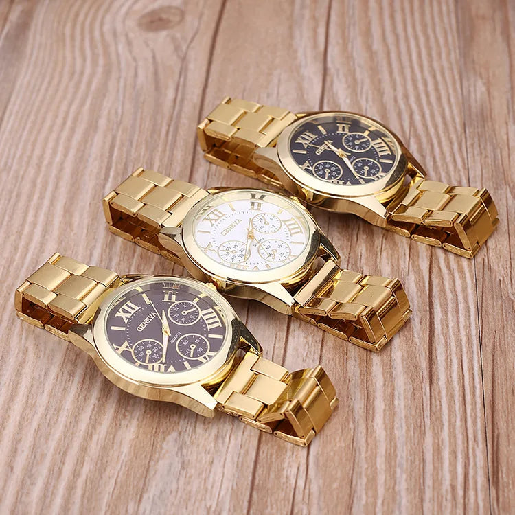 2024 New Brand 3 Eyes Gold Geneva Casual Quartz Watch Women Stainless Steel Dress Watches Relogio Feminino Ladies Clock Hot Sale