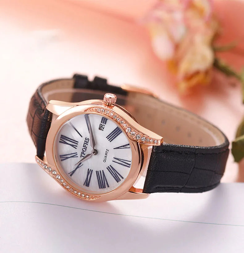 Diamond-encrusted Roman Scale Calendar Casual All-match Women's Quartz Watch