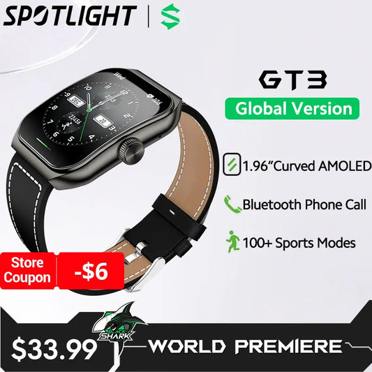 Black Shark Watch GT3 Global Version 24H Health Monitoring 1.96'' Curved Display 10 Days Battery Life 100+ Sport Modes IP68