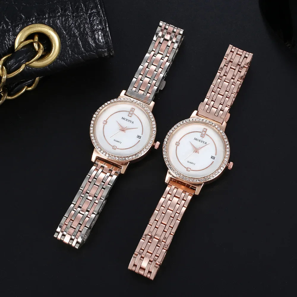 Creative Quartz Temperament Diamond-encrusted Calendar Steel Belt Women's Watch